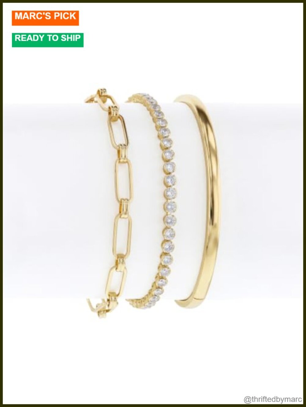 14K Yellow Gold Plated CZ Bangle Bracelet Set Waterproof